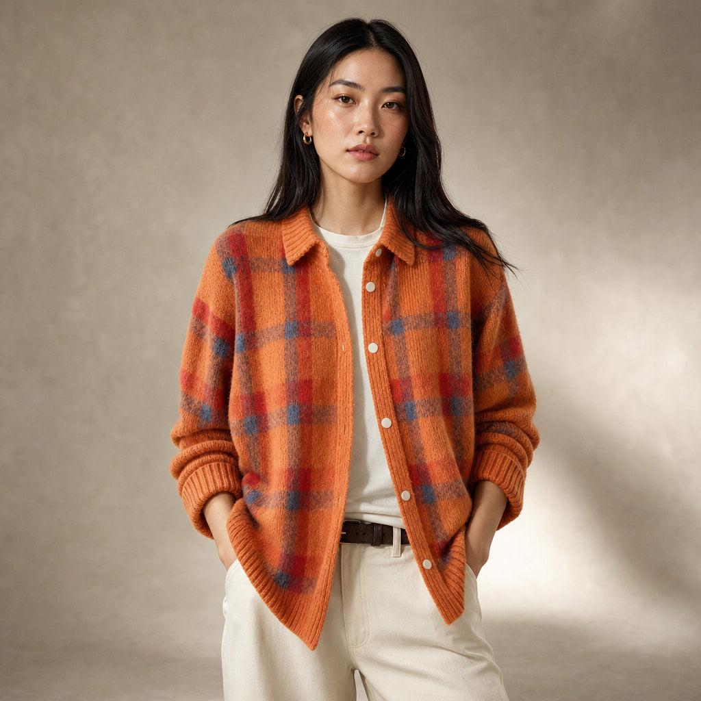 Anna - Soft Check Knit Cardigan in Orange – Mampierimoda Premium Womenswear