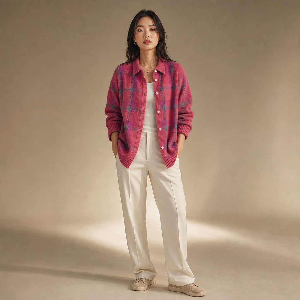Anna - Soft Check Knit Cardigan in Pink – Mampierimoda Premium Womenswear