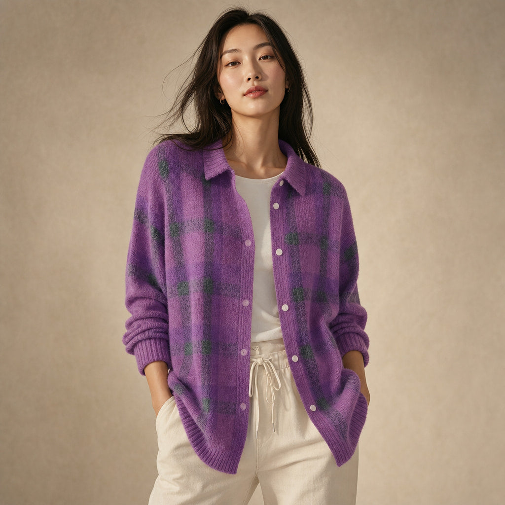Anna - Soft Check Knit Cardigan in Purple – Mampierimoda Premium Womenswear