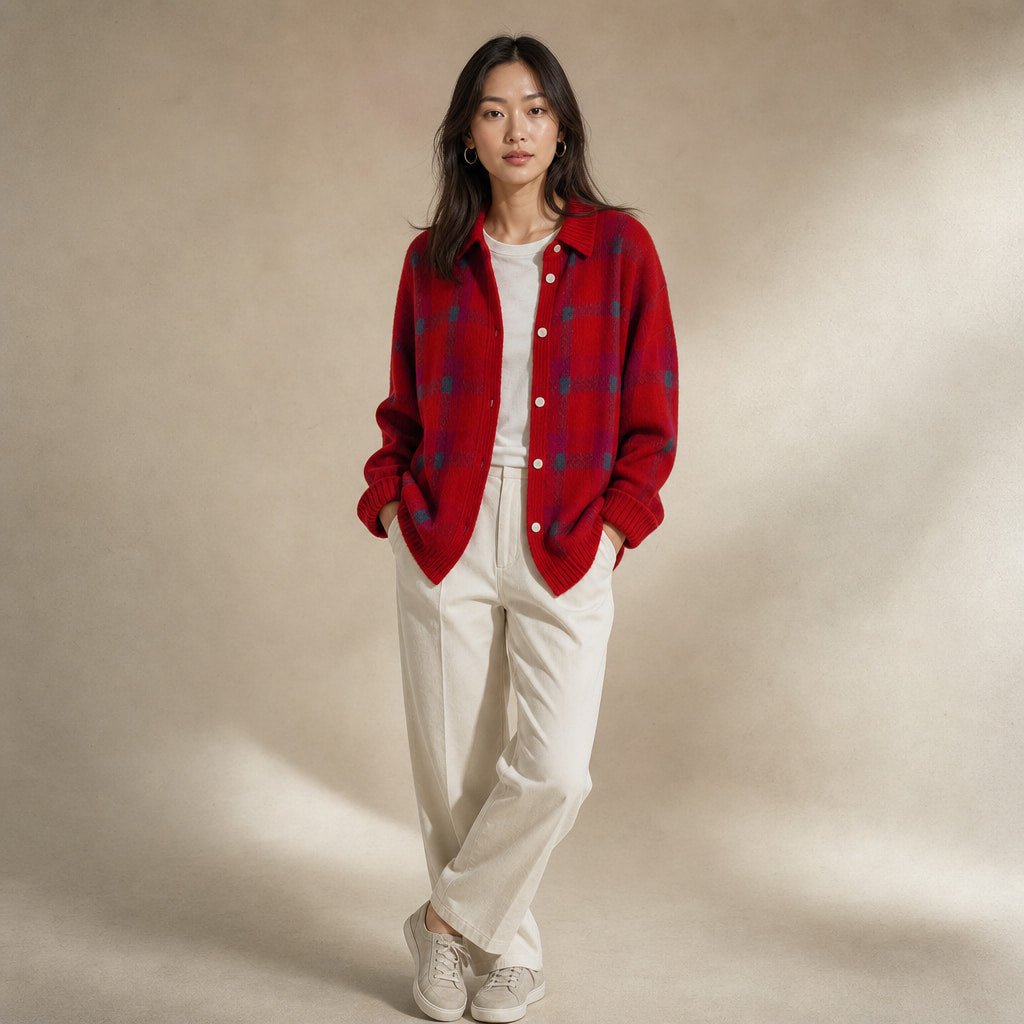 Anna - Soft Check Knit Cardigan in Red – Mampierimoda Premium Womenswear