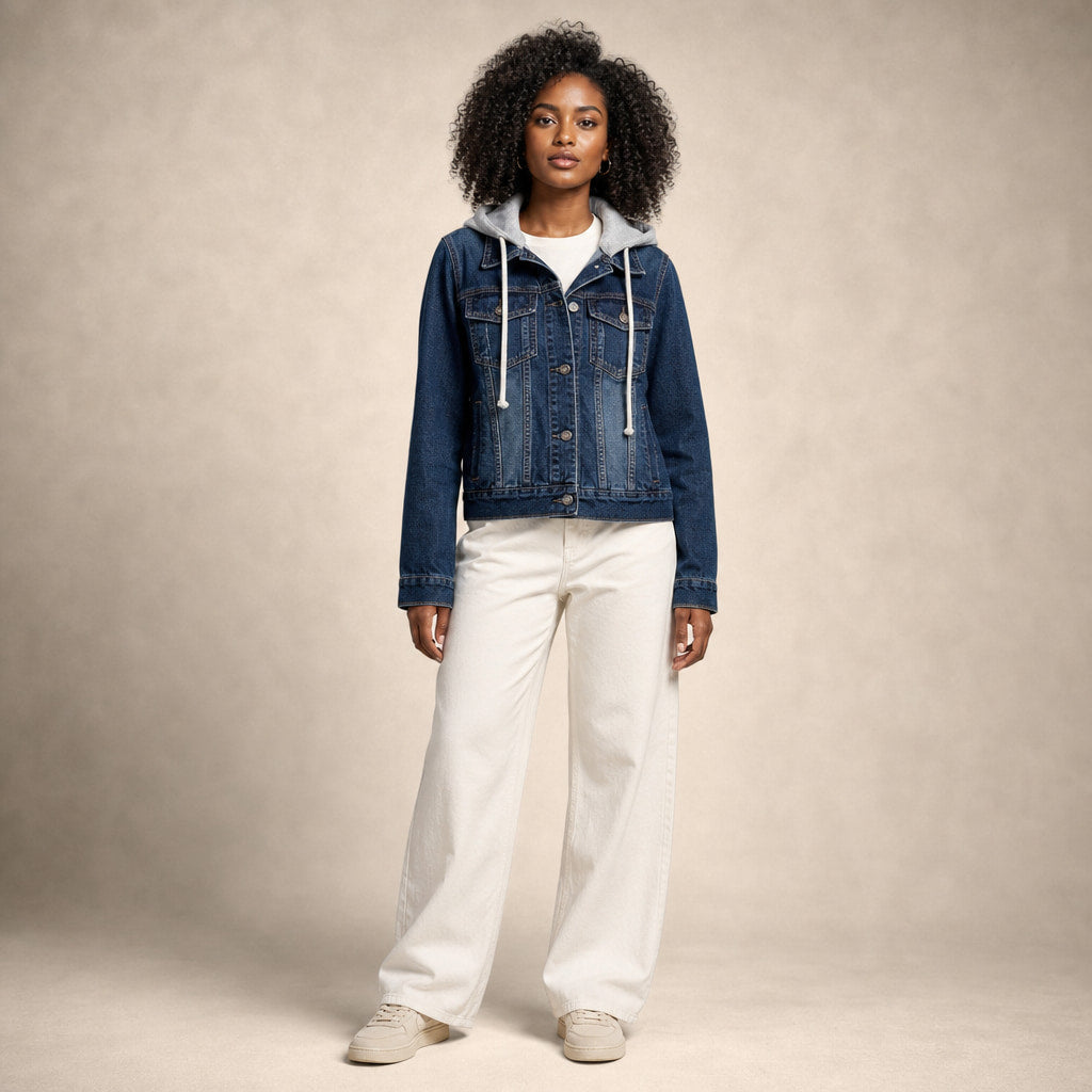 Aria Denim Hooded Jacket in Dark Blue – Mampierimoda Premium Womenswear