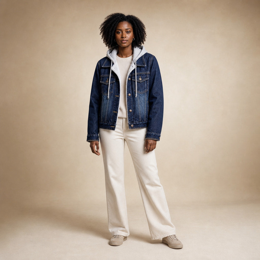 Aria Denim Hooded Jacket in Dark Blue (Shearling) – Mampierimoda Premium Womenswear