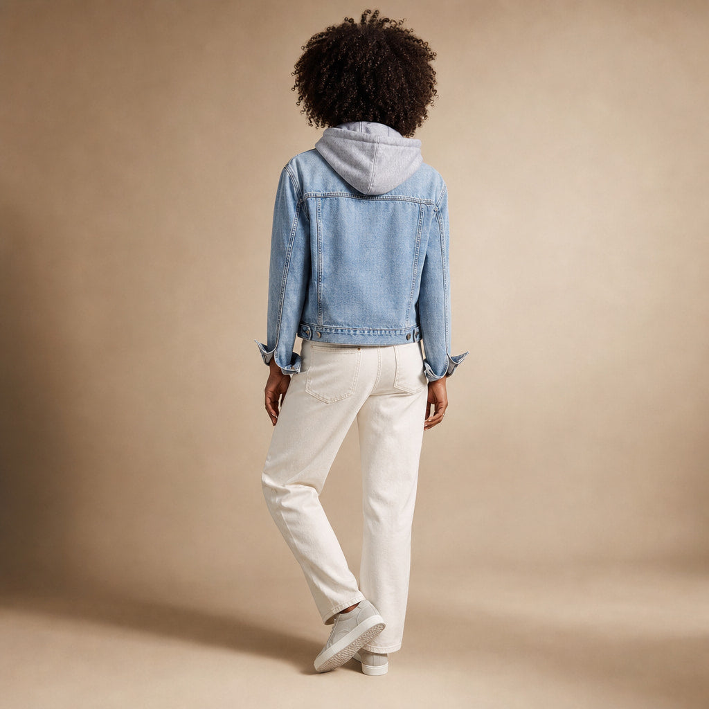 Aria Denim Hooded Jacket Light Blue – Full Look