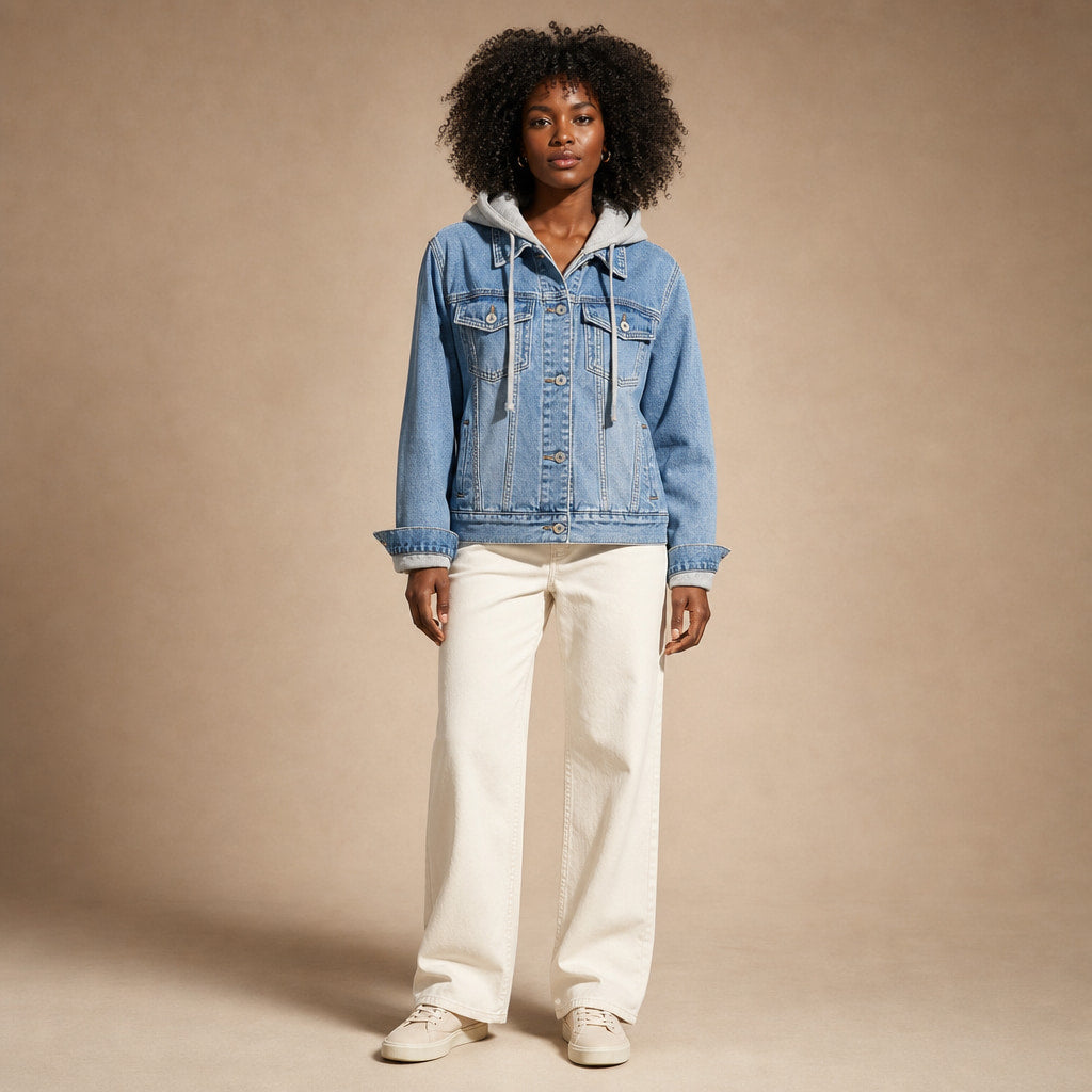 Aria Denim Hooded Jacket in Light Blue – Mampierimoda Premium Womenswear