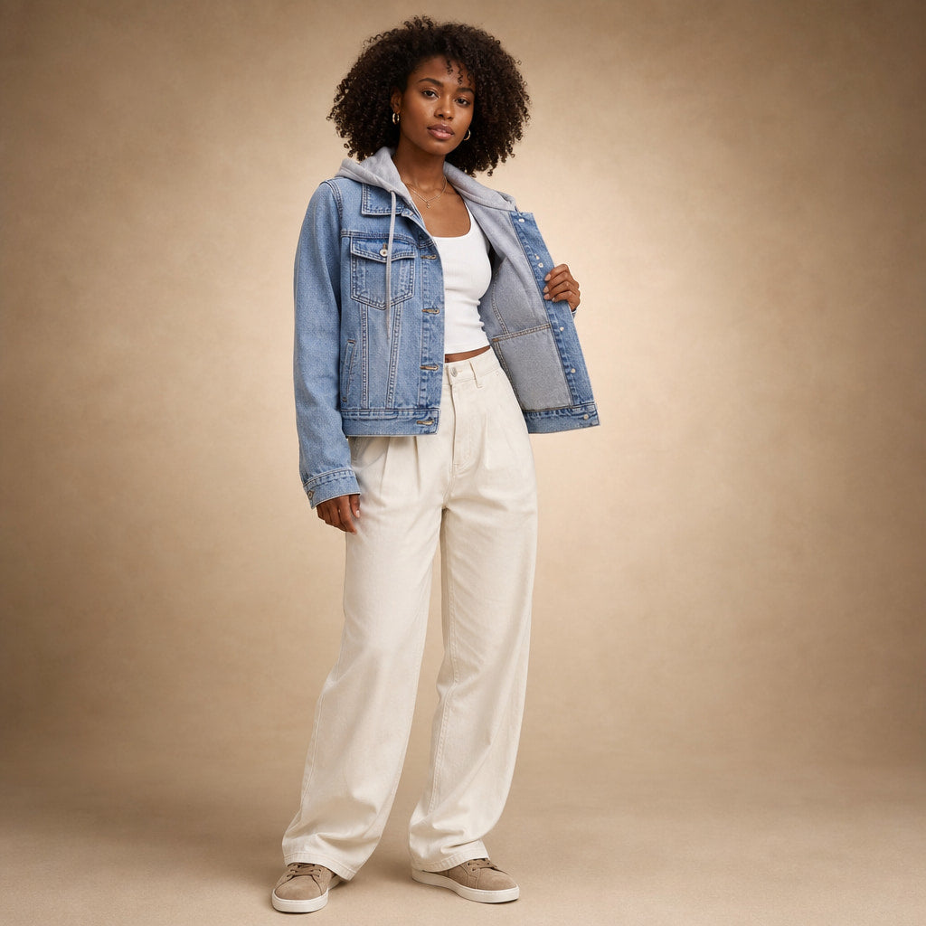 Aria Denim Hooded Jacket Light Blue – Interior Lining Detail