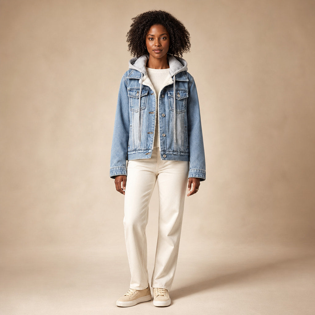 Aria Denim Hooded Jacket in Light Blue (Shearling) – Mampierimoda Premium Womenswear