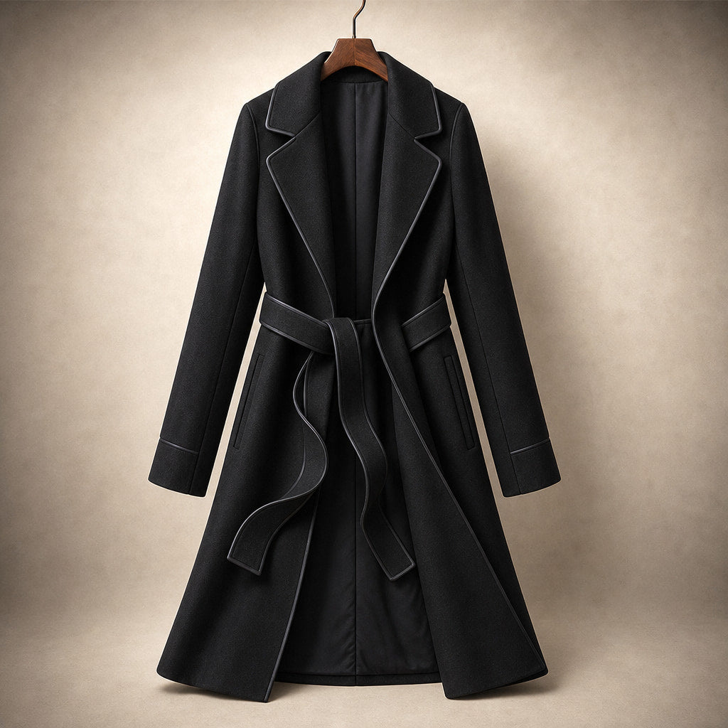 Aria Virgin Wool Trench Coat Midnight Black – Product Photo