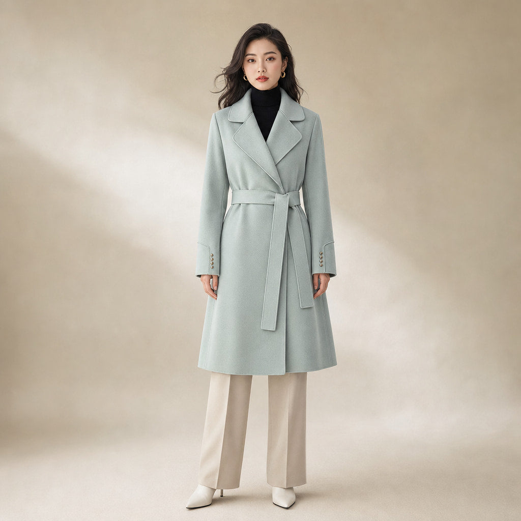 Aria Virgin Wool Trench Coat in Mint Green – Mampierimoda Premium Womenswear