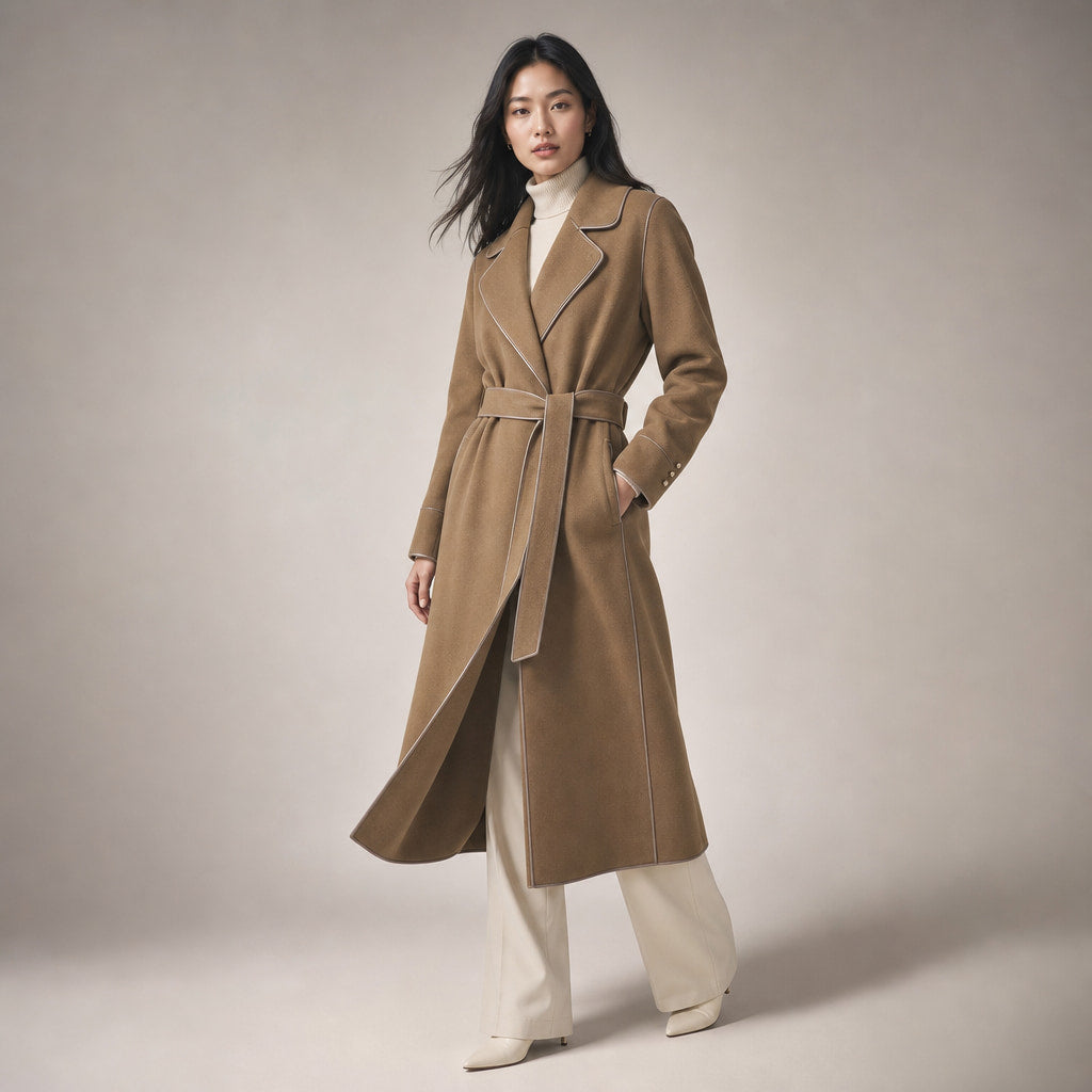 Aria Virgin Wool Trench Coat Mocha Brown – Side Angle View
