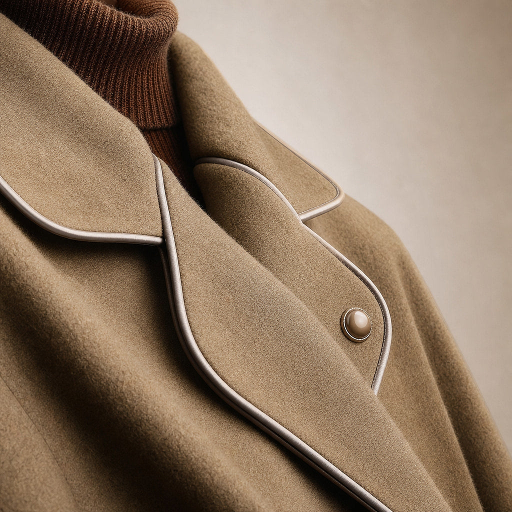 Aria Virgin Wool Trench Coat Mocha Brown – Fabric and Detail Close-Up