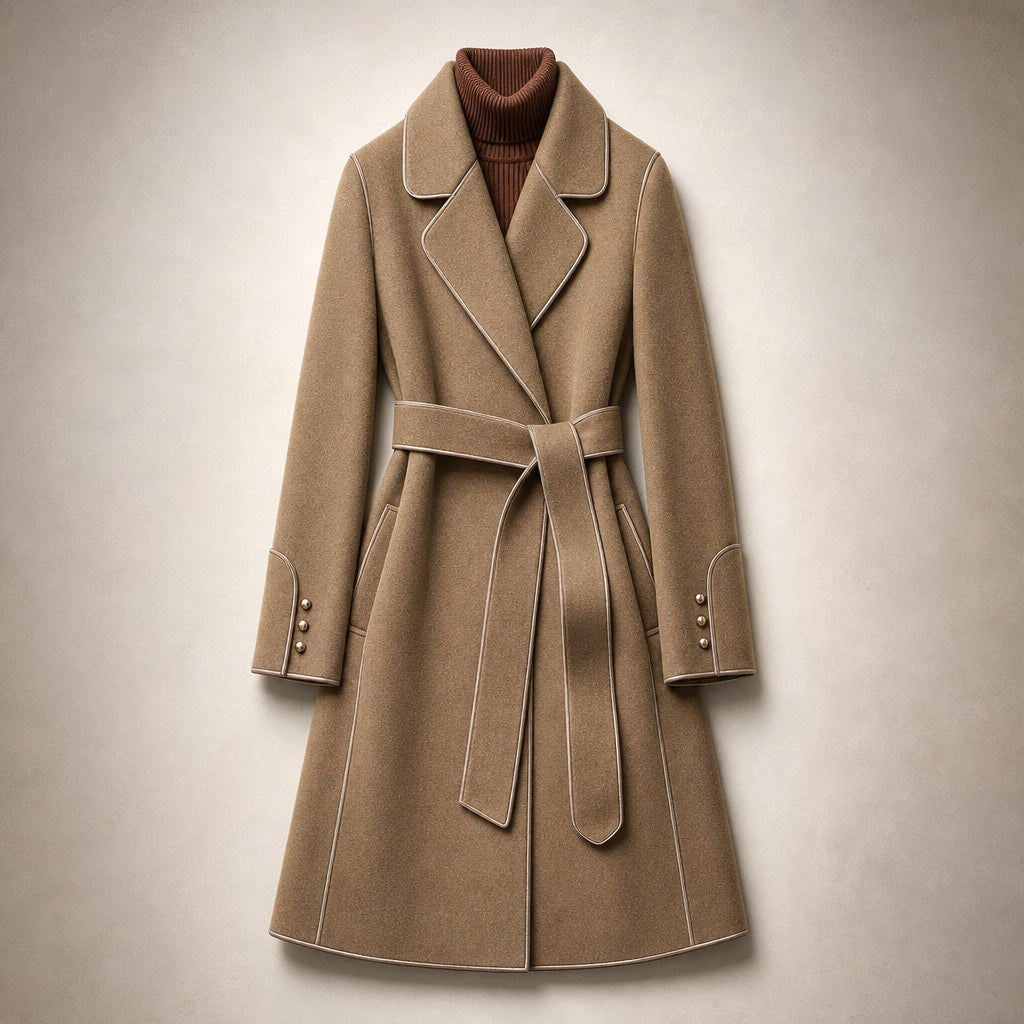 Aria Virgin Wool Trench Coat Mocha Brown – Flat Lay Product Photo