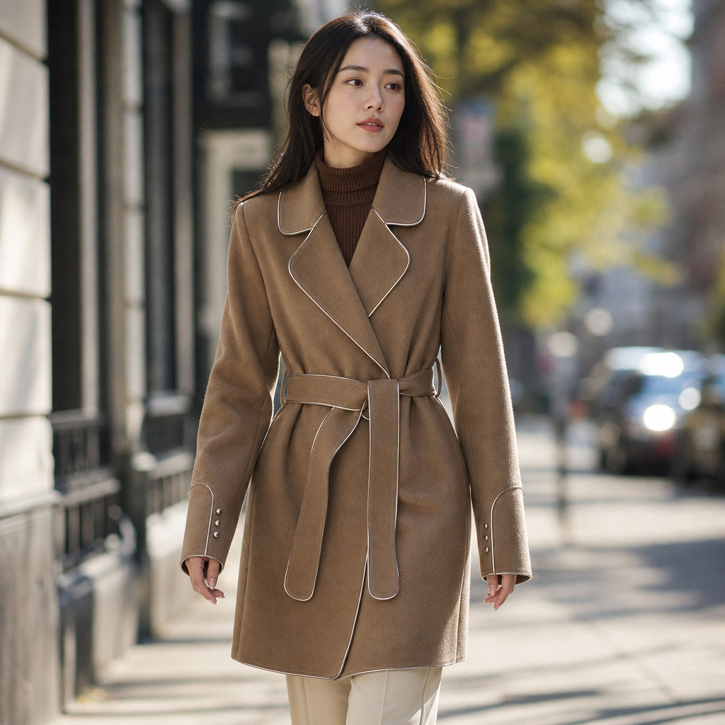 Aria Virgin Wool Trench Coat Mocha Brown – Styled Editorial Shot