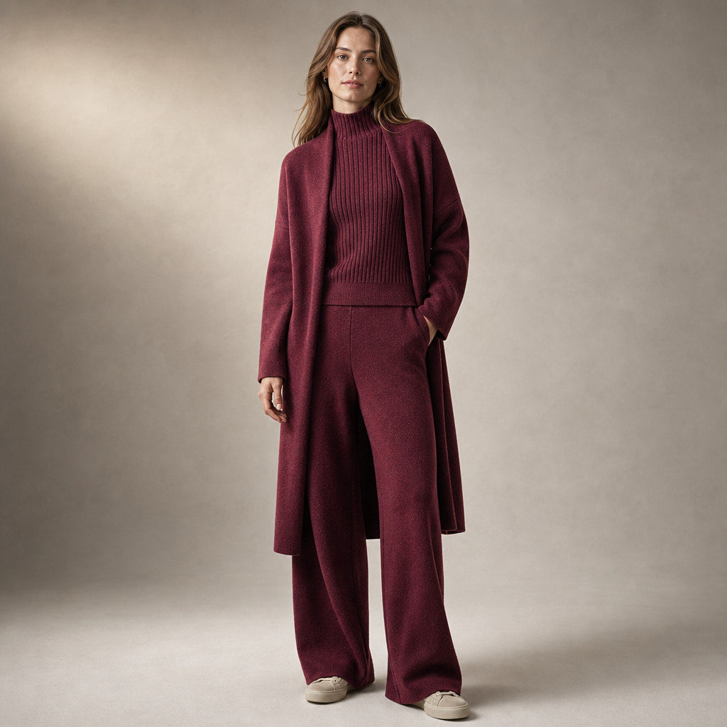 Ariana Prestige Virgin Wool Set in Burgundy Red – Mampierimoda Premium Womenswear