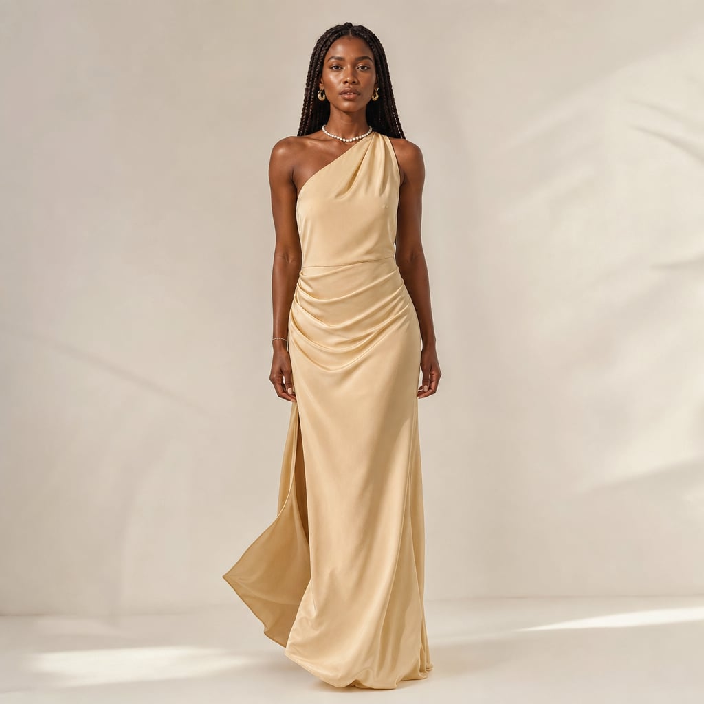 Asymmetrical beige Maxi dress for women with slit in Light brown – Mampierimoda Premium Womenswear