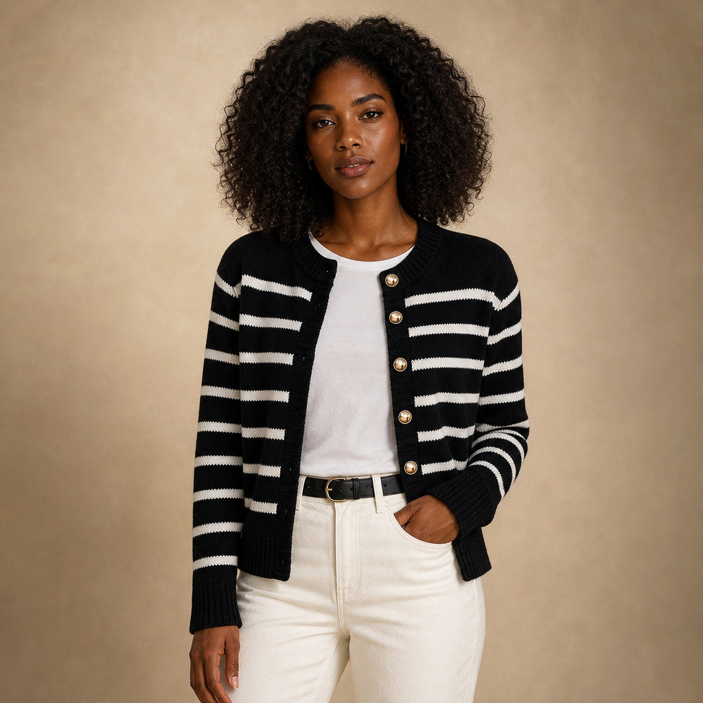 Audrey Striped Cardigan in Black – Mampierimoda Premium Womenswear