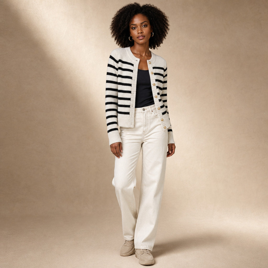 Audrey Striped Cardigan White – Side Angle View