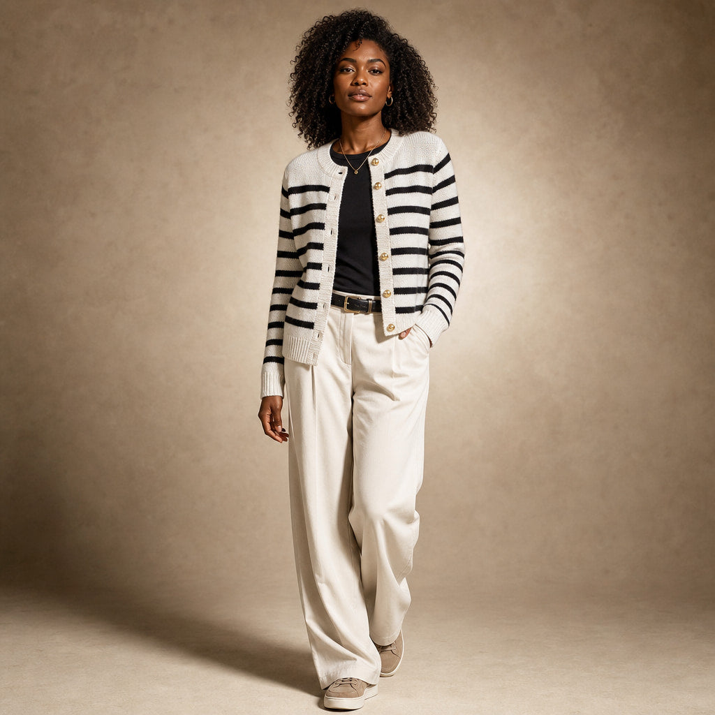 Audrey Striped Cardigan White – Full Look