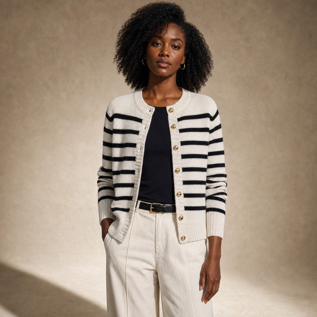 Audrey Striped Cardigan in White – Mampierimoda Premium Womenswear