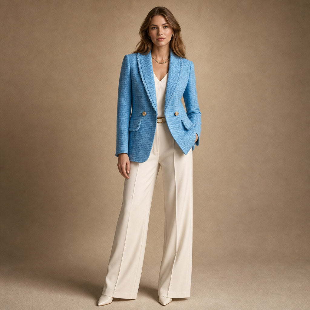 Avery Couture Boucle Blazer Iris Blue – Full Look