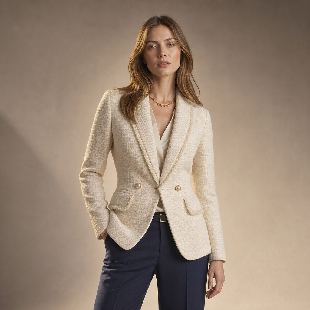 Avery Couture Boucle Blazer Pearl White – Product Photo