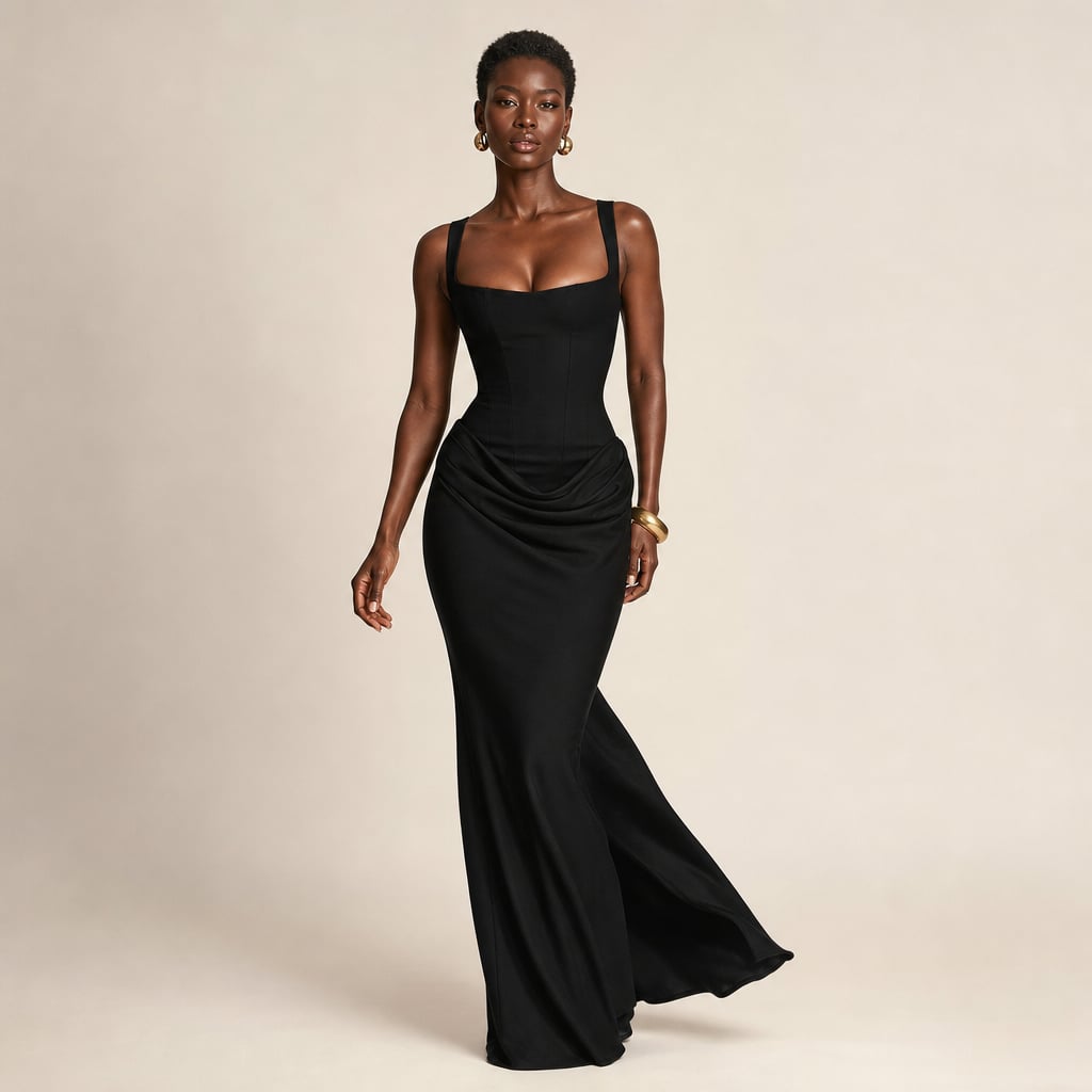 Backless Bodycon Maxi Dress for Women — Creiska Black – Product Photo