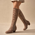 Belen Suede Lace Up Knee High Boots Brown – Product Photo