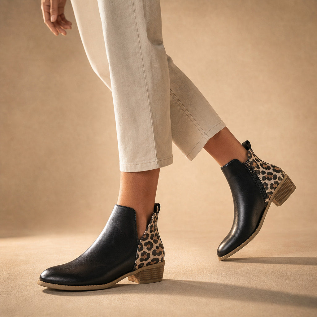Blakely Women's Leopard Print Ankle Boots Black – Product Photo