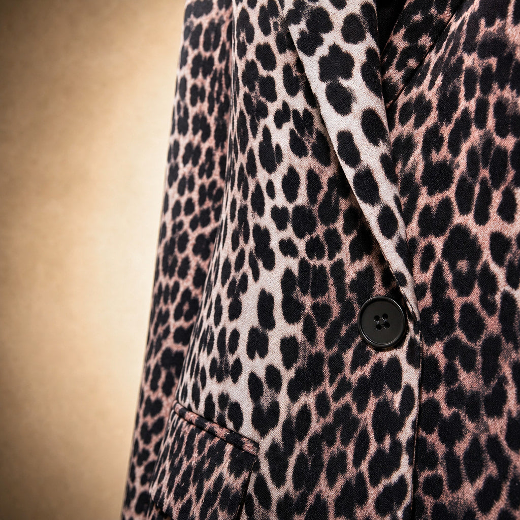 Leopard Print Blazer Jacket Black Black – Fabric and Detail Close-Up