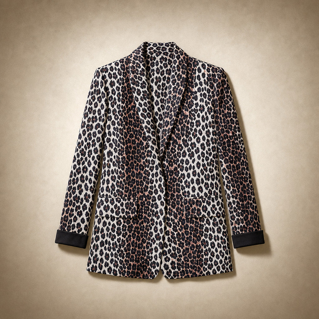 Leopard Print Blazer Jacket Black Black – Flat Lay Product Photo