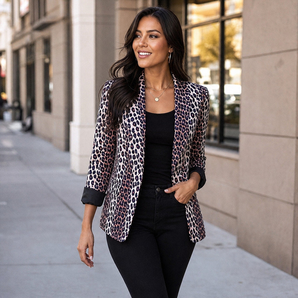 Leopard Print Blazer Jacket Black Black – Styled Editorial Shot
