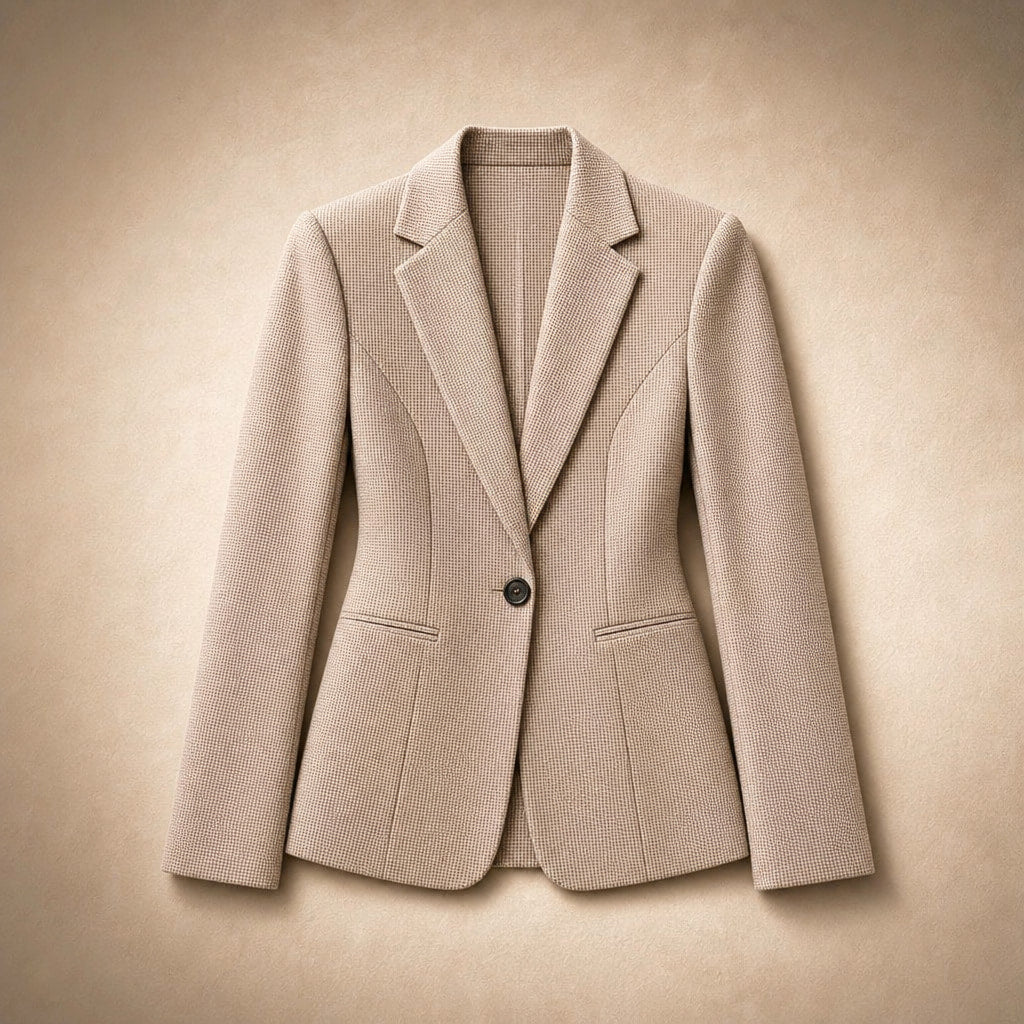 Houndstooth Blazer Jacket Single-Button Apricot – Flat Lay Product Photo