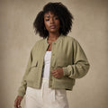 Bomber Jacket Lapel Collar Button Front Light Olive – Product Photo