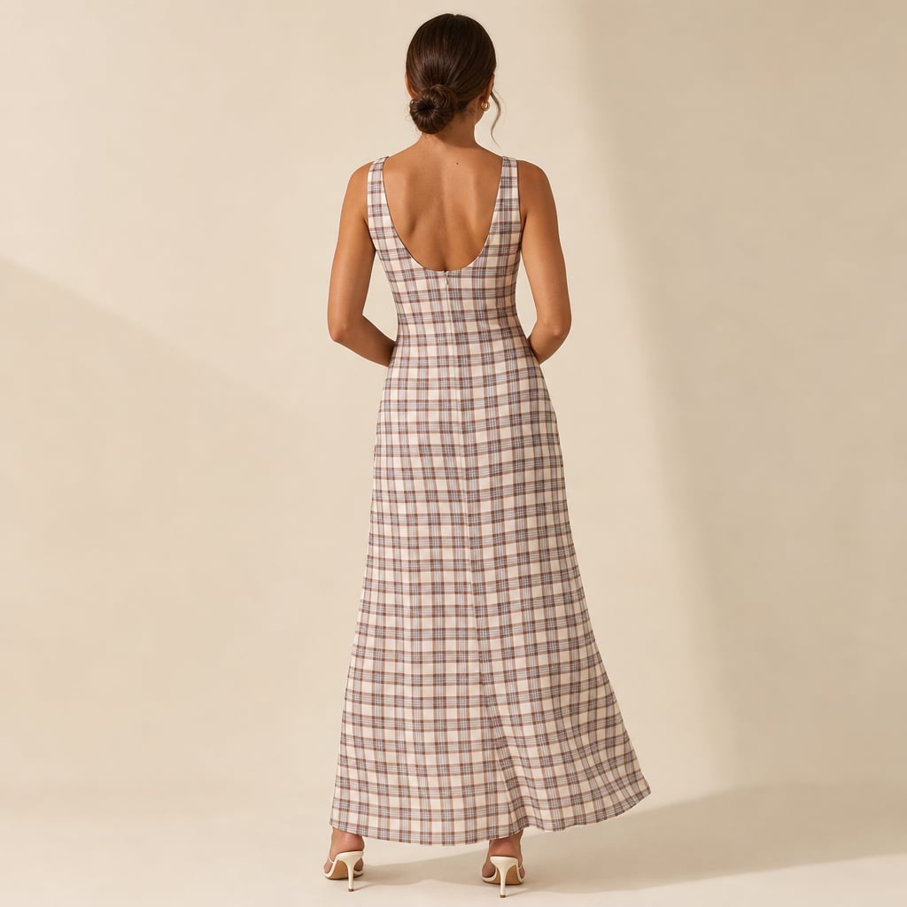 Britt Maxi Dress - Neutral Check Neutral Check – Full Look