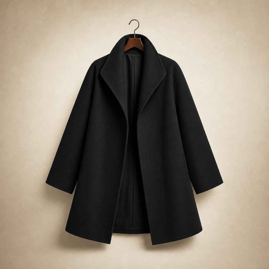 Brooklyn - Women's Wool Coat with Notch Lapel Collar Black – Product Photo