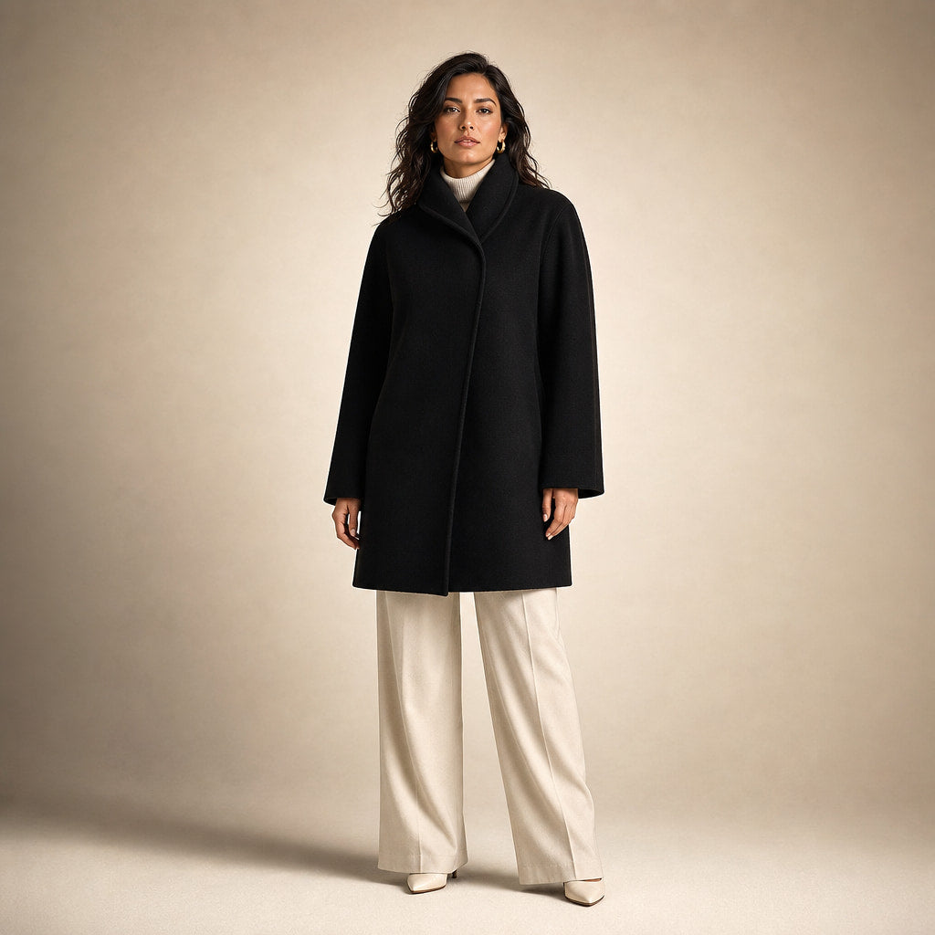Brooklyn - Women's Wool Coat with Notch Lapel Collar in Black – Mampierimoda Premium Womenswear