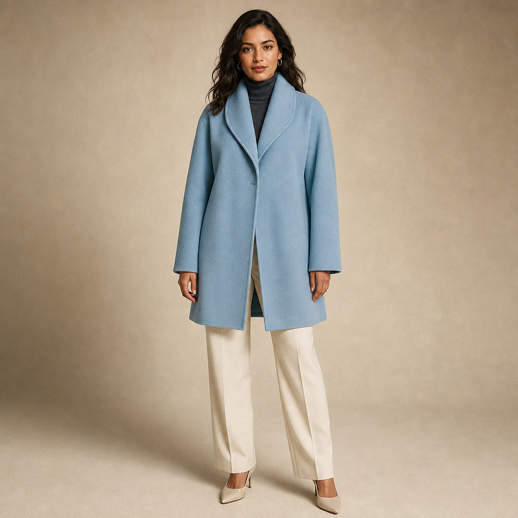 Brooklyn - Women's Wool Coat with Notch Lapel Collar in Blue – Mampierimoda Premium Womenswear