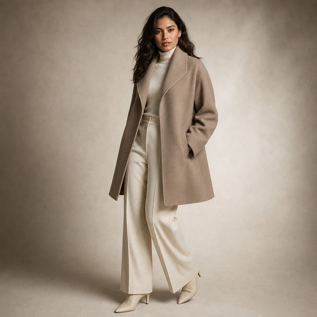 Brooklyn - Women's Wool Coat with Notch Lapel Collar Brown – Side Angle View