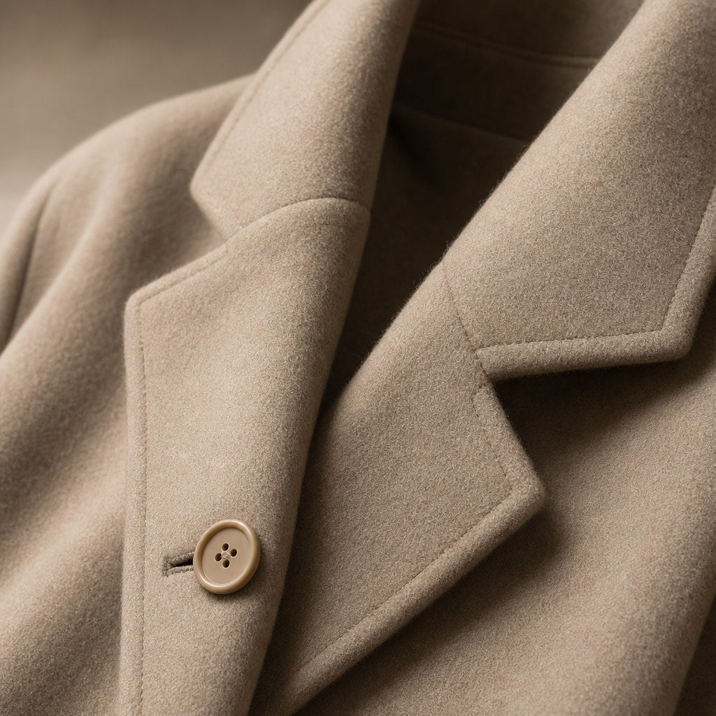 Brooklyn - Women's Wool Coat with Notch Lapel Collar Brown – Fabric and Detail Close-Up