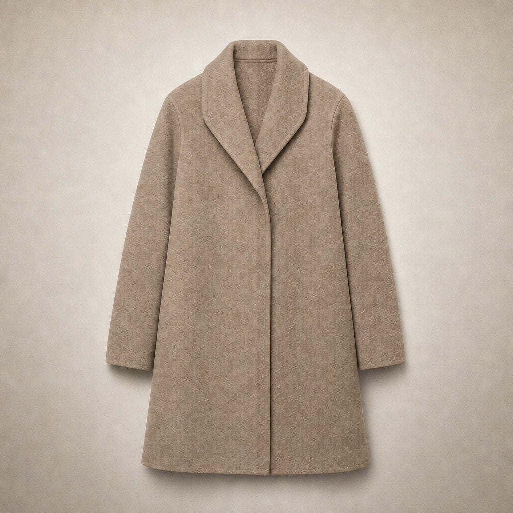 Brooklyn - Women's Wool Coat with Notch Lapel Collar Brown – Flat Lay Product Photo