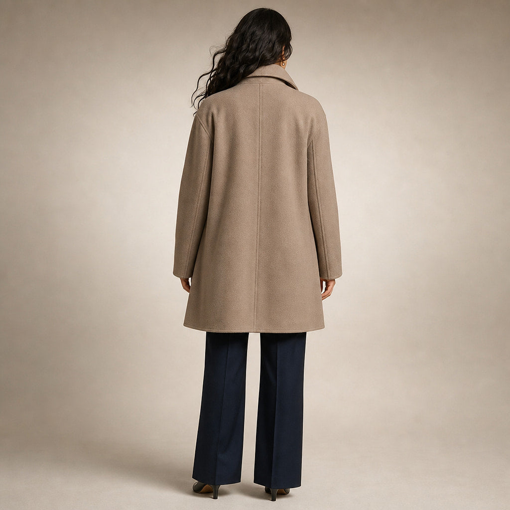 Brooklyn - Women's Wool Coat with Notch Lapel Collar Brown – Full Look