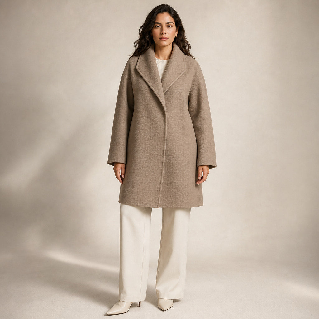 Brooklyn - Women's Wool Coat with Notch Lapel Collar in Brown – Mampierimoda Premium Womenswear
