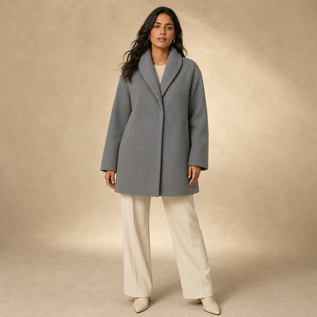Brooklyn - Women's Wool Coat with Notch Lapel Collar in Gray – Mampierimoda Premium Womenswear