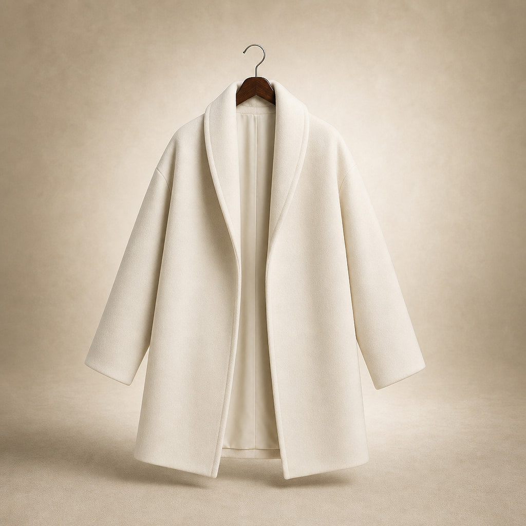 Brooklyn - Women's Wool Coat with Notch Lapel Collar White – Product Photo