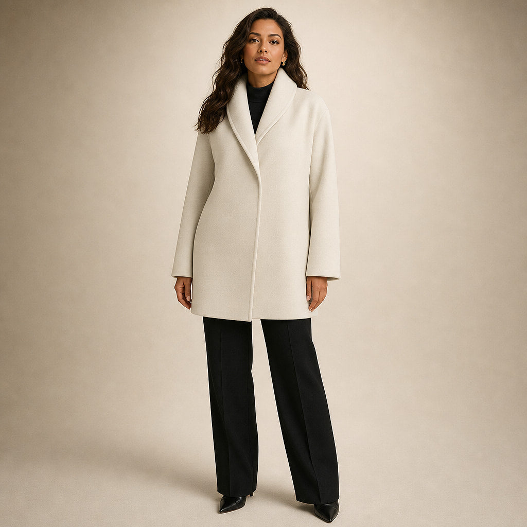 Brooklyn - Women's Wool Coat with Notch Lapel Collar in White – Mampierimoda Premium Womenswear