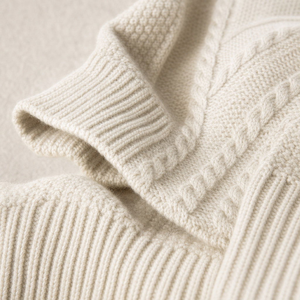 Cable Knit Button-Front Cardigan - Classic Knit Sweater Light Beige – Fabric and Detail Close-Up