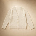Cable Knit Button-Front Cardigan - Classic Knit Sweater Light Beige – Product Photo