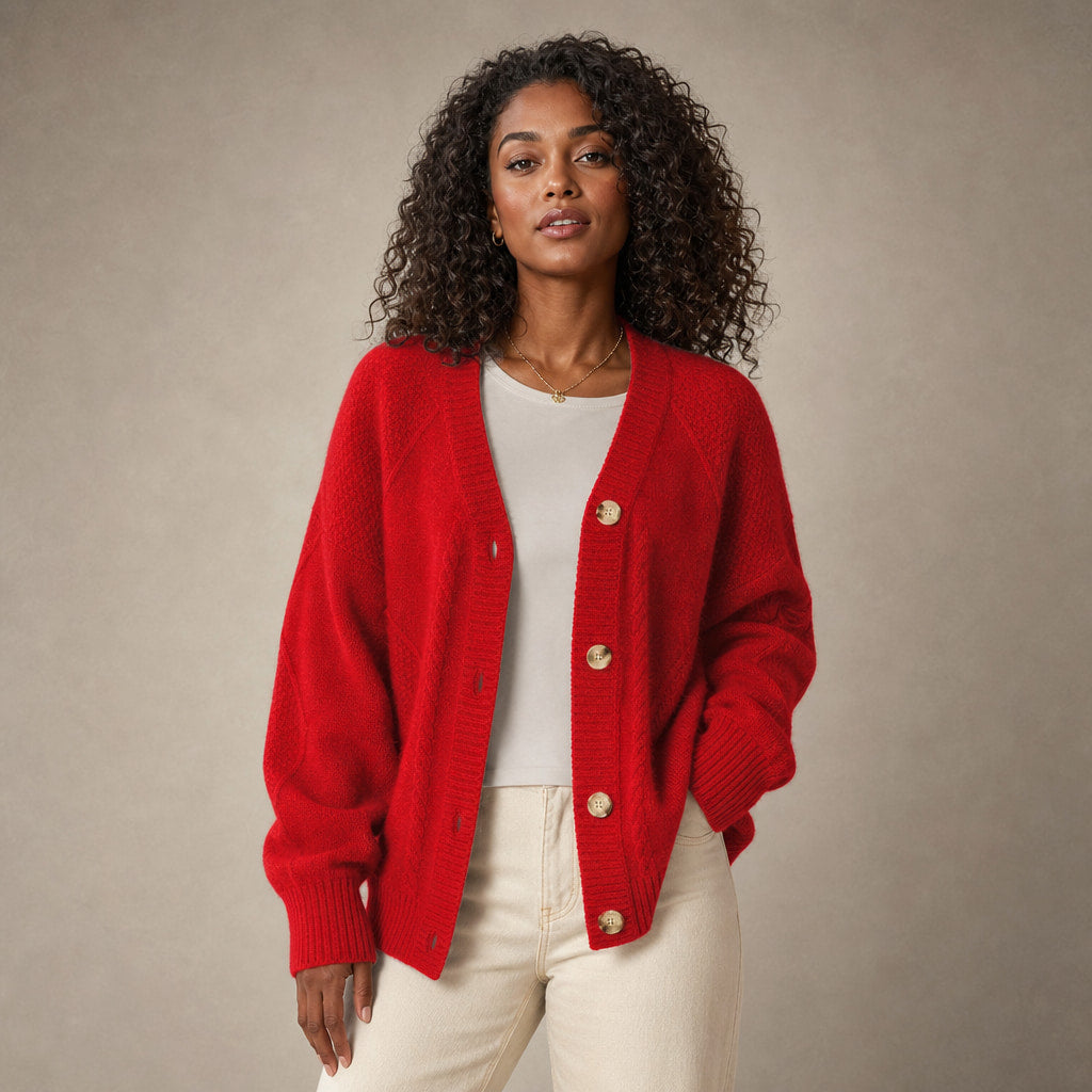 Cable Knit Button-Front Cardigan - Classic Knit Sweater in Red – Mampierimoda Premium Womenswear