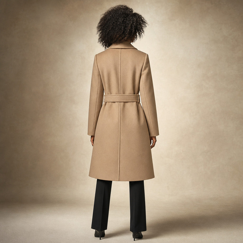 Belted Winter Coat Mid-Length Camel – Full Look