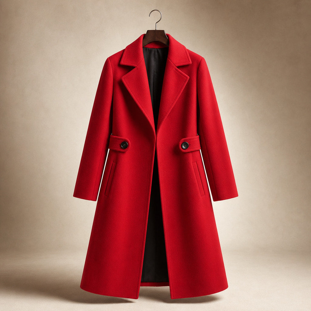 Belted Winter Coat Mid-Length Red – Product Photo