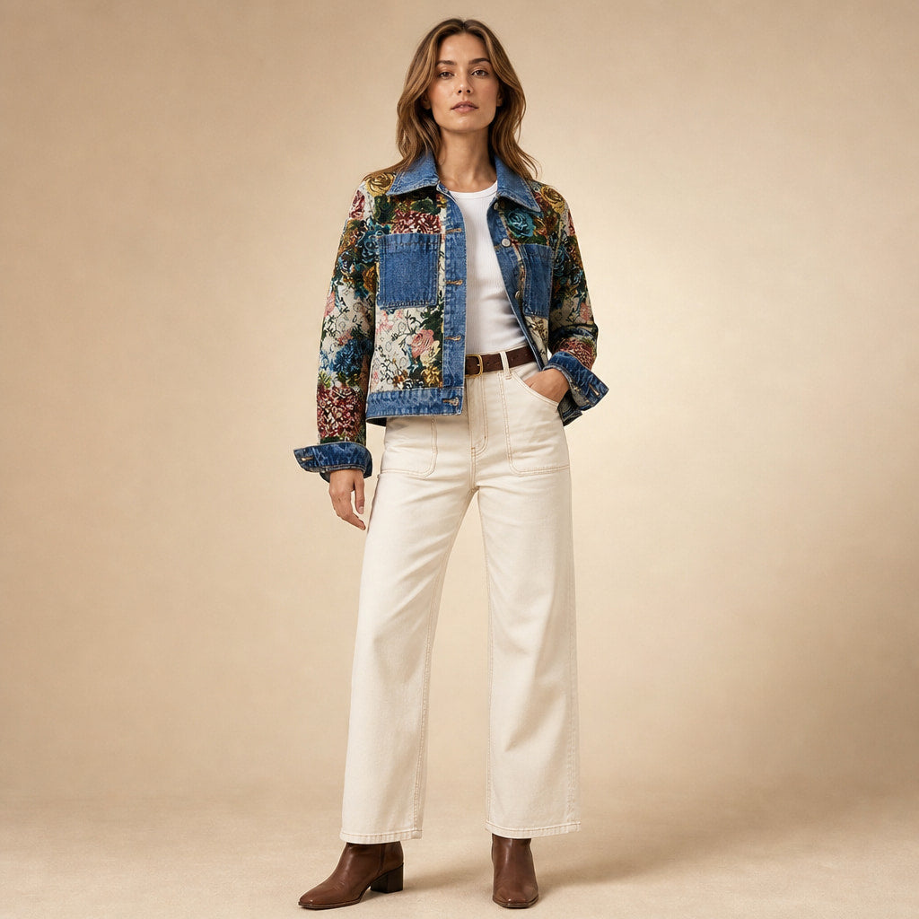 Camellia Floral Denim Jacket Dark Blue – Full Look